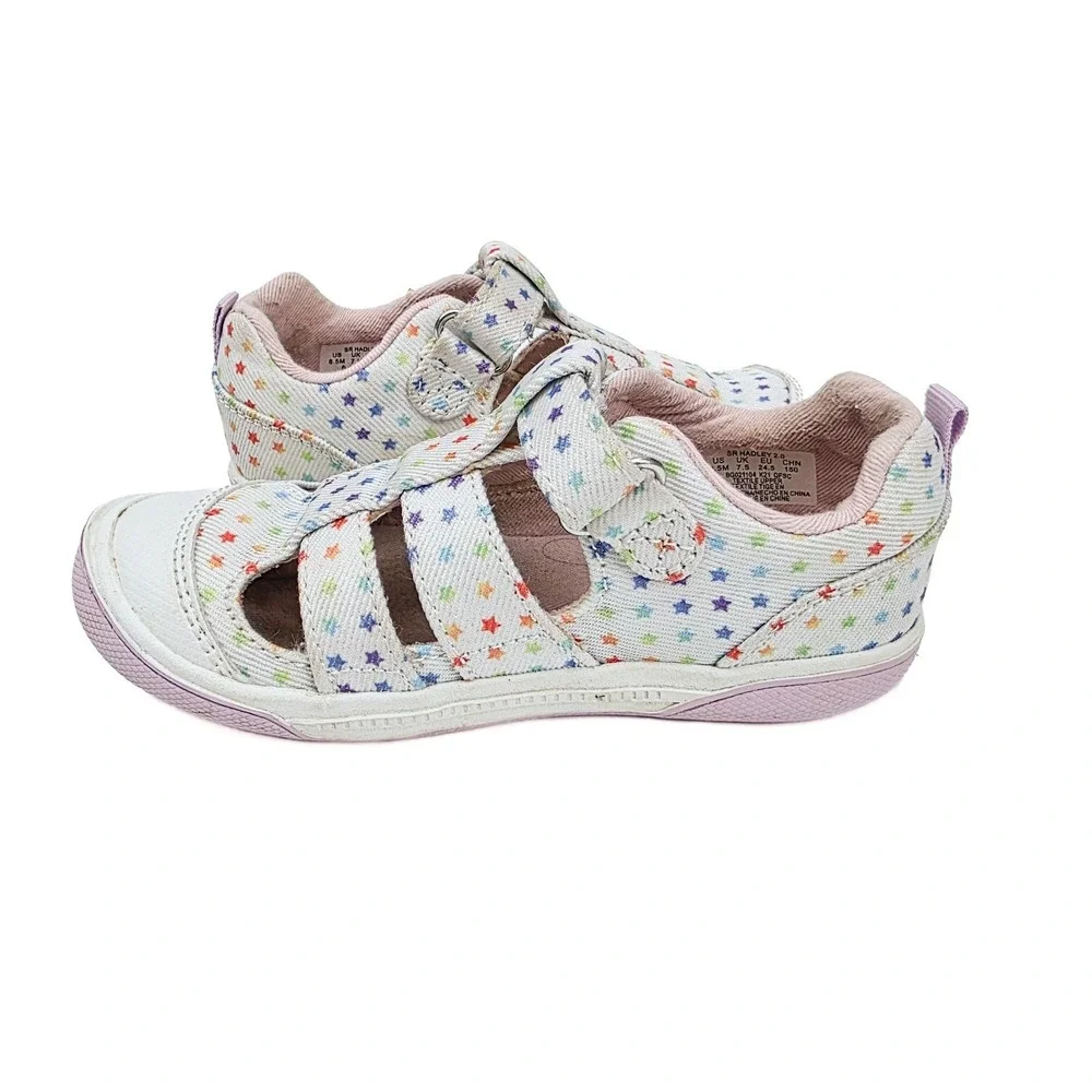 Stride Rite Hadley 2.0 Girls 8.5M Rainbow Star Sandal Sneakers White Hook Loop